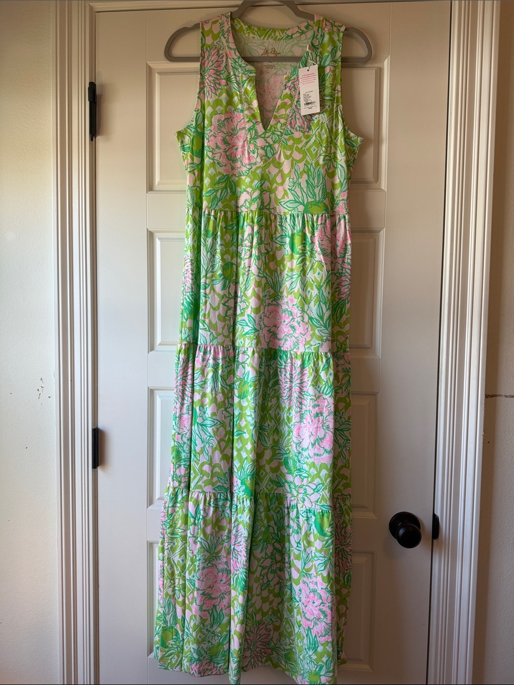 Lilly Pulitzer Green and Pink Floral Maxi Dress